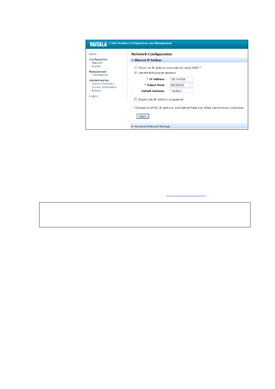 Terminal program settings, Figure 63, Web configuration interface for wlan | Terminal program settings on pa | Vaisala DMT340 User Manual | Page 95 / 191