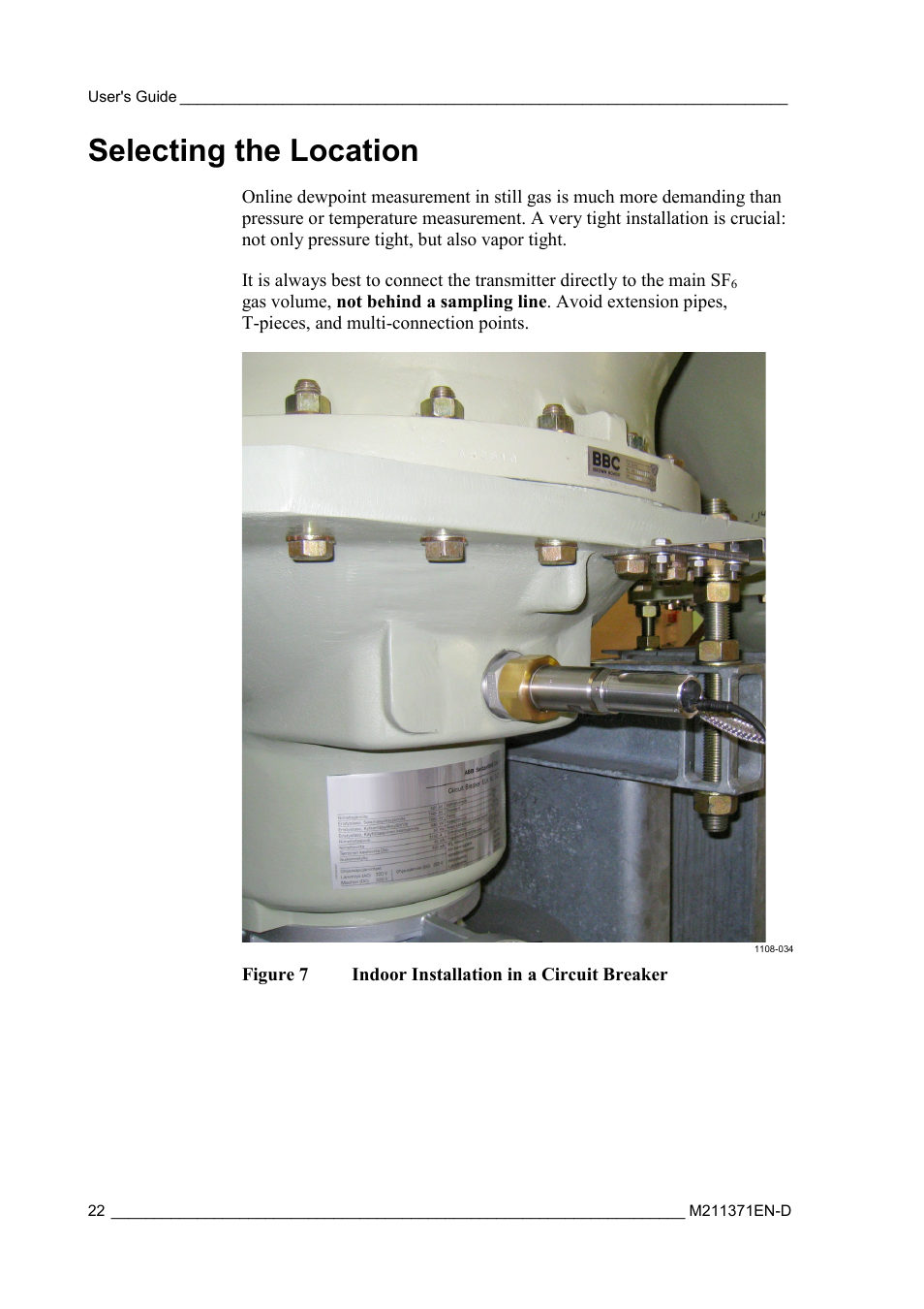 Selecting the location, Figure 6, Indoor installation in a circuit breaker | Vaisala DPT145 User Manual | Page 22 / 63