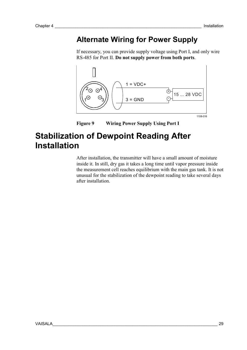 Alternate wiring for power supply, Figure 8, Wiring power supply using port i | Vaisala DPT145 User Manual | Page 29 / 63