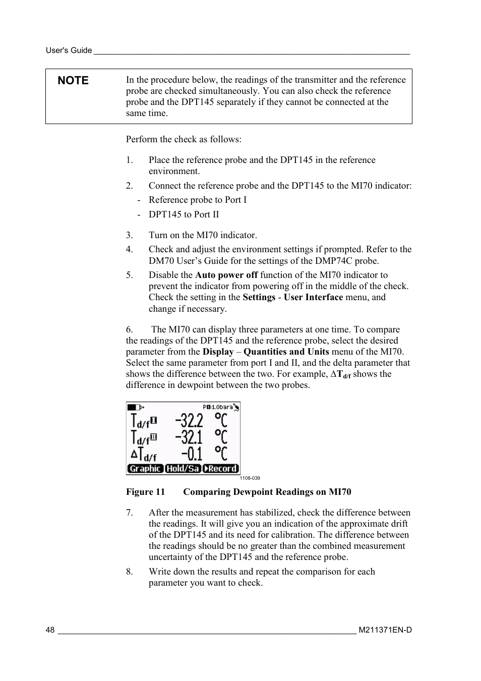 Figure 10, Comparing dewpoint readings on mi70 | Vaisala DPT145 User Manual | Page 48 / 63