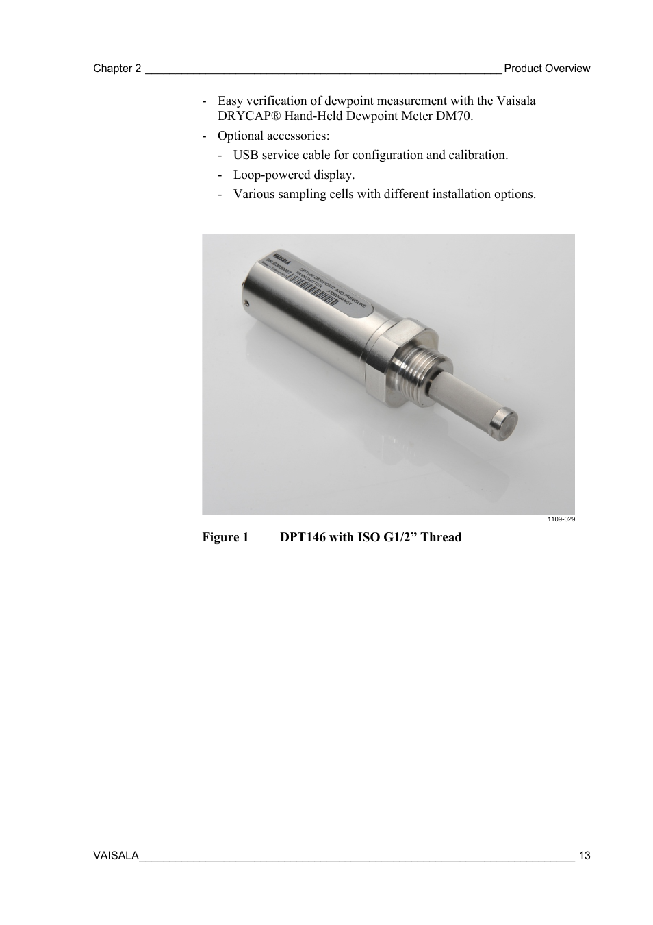 Figure 1, Dpt146 with iso g1/2” thread | Vaisala DPT146 User Manual | Page 15 / 71