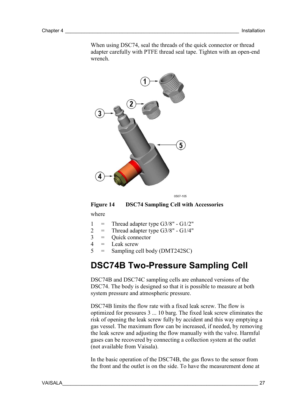 Dsc74b two-pressure sampling cell, Figure 14, Dsc74 sampling cell with accessories | Vaisala DPT146 User Manual | Page 29 / 71