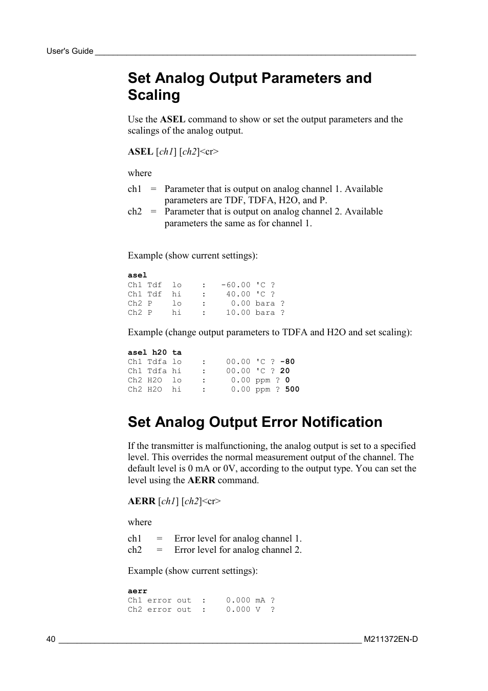 Set analog output parameters and scaling, Set analog output error notification | Vaisala DPT146 User Manual | Page 42 / 71