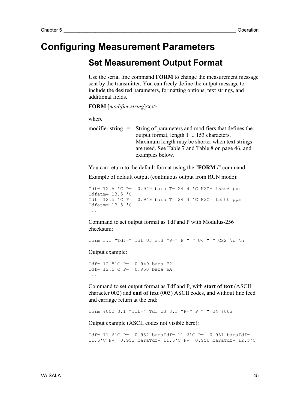 Configuring measurement parameters, Set measurement output format | Vaisala DPT146 User Manual | Page 47 / 71