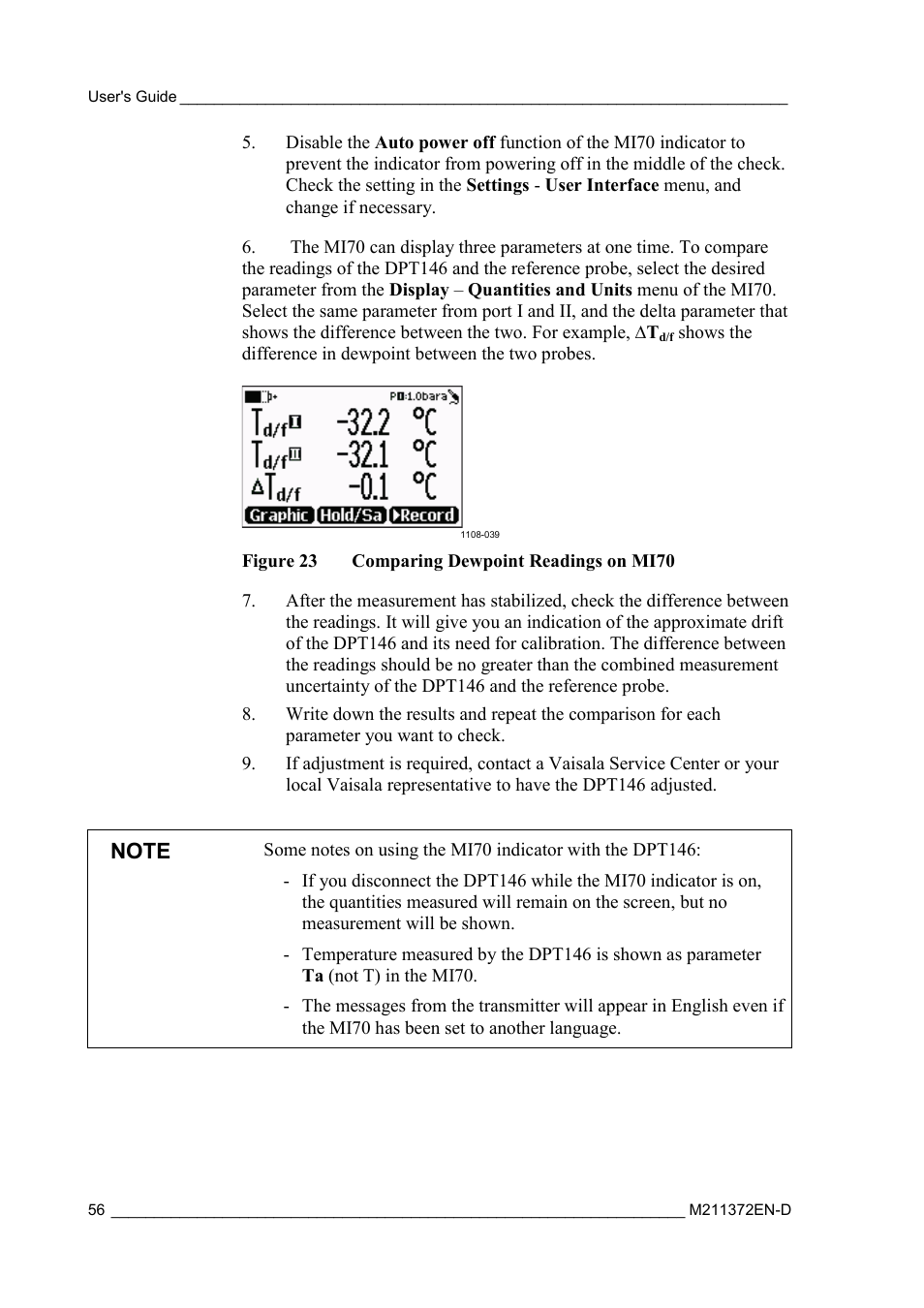 Figure 23, Comparing dewpoint readings on mi70 | Vaisala DPT146 User Manual | Page 58 / 71