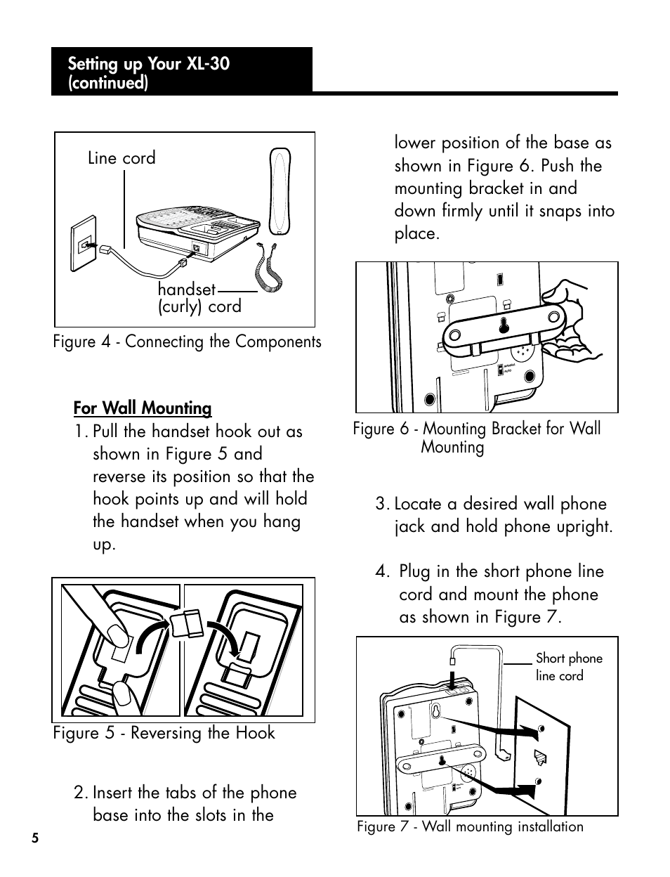 Figure 6 - mounting bracket for wall mounting, Line cord handset (curly) cord | Ameriphone DIALOGUE XL 30 User Manual | Page 11 / 28