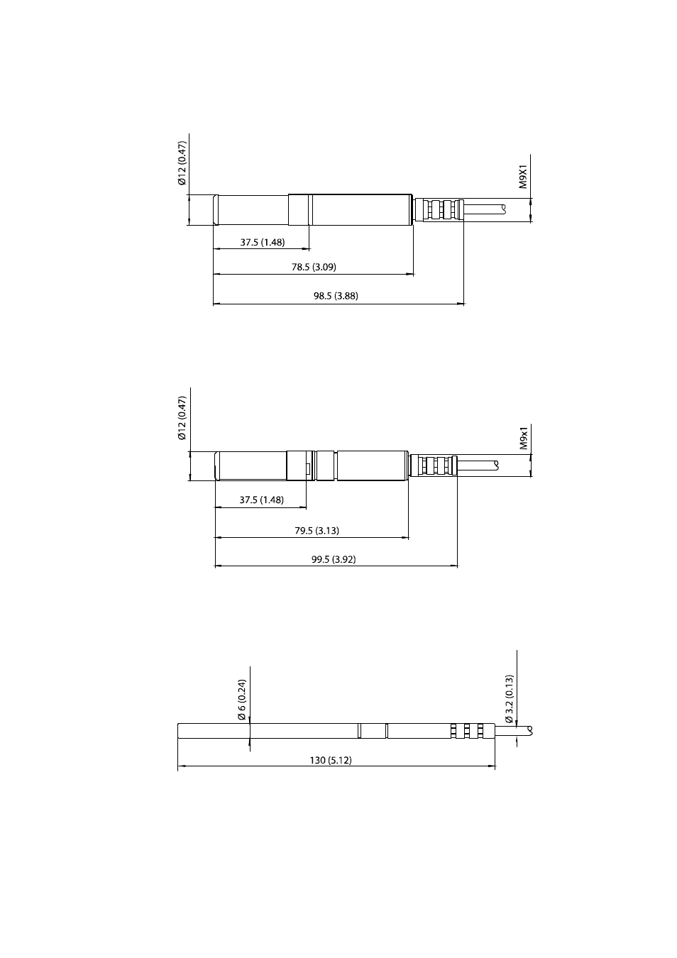 Ptu303, Ptu307, Temperature probe | Figure 83, Ptu303 probe dimensions, Figure 84, Ptu307 probe dimensions, Figure 85, Optional temperature probe dimensions | Vaisala PTU300 User Manual | Page 196 / 217