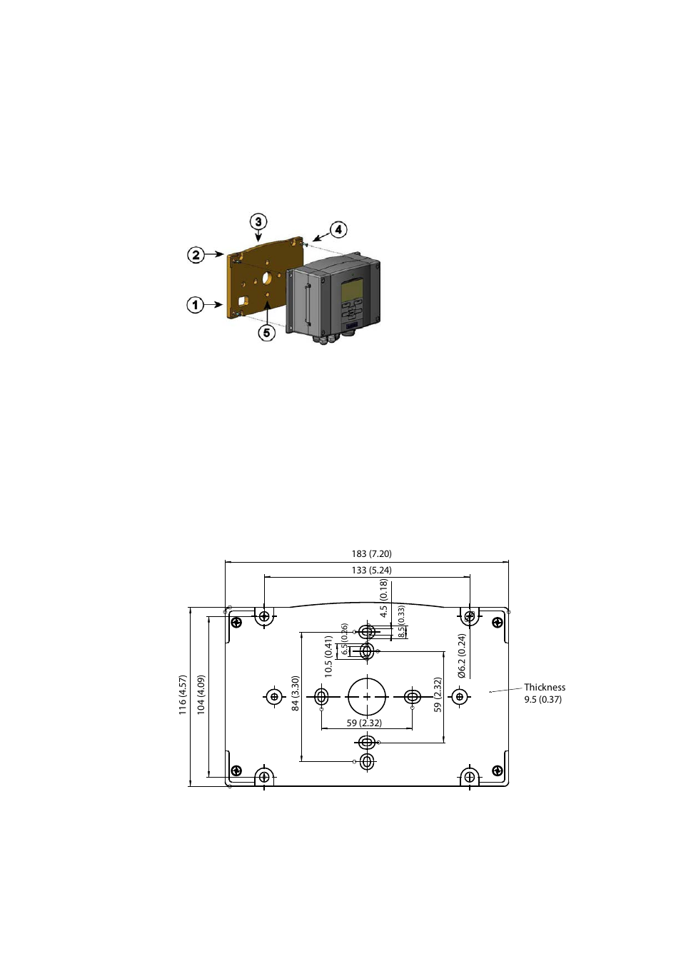 Wall mounting with wall mounting kit, Figure 7, Mounting with wall mounting kit | Figure 8, Dimensions of the plastic mounting plate (mm/inch) | Vaisala PTU300 User Manual | Page 32 / 217