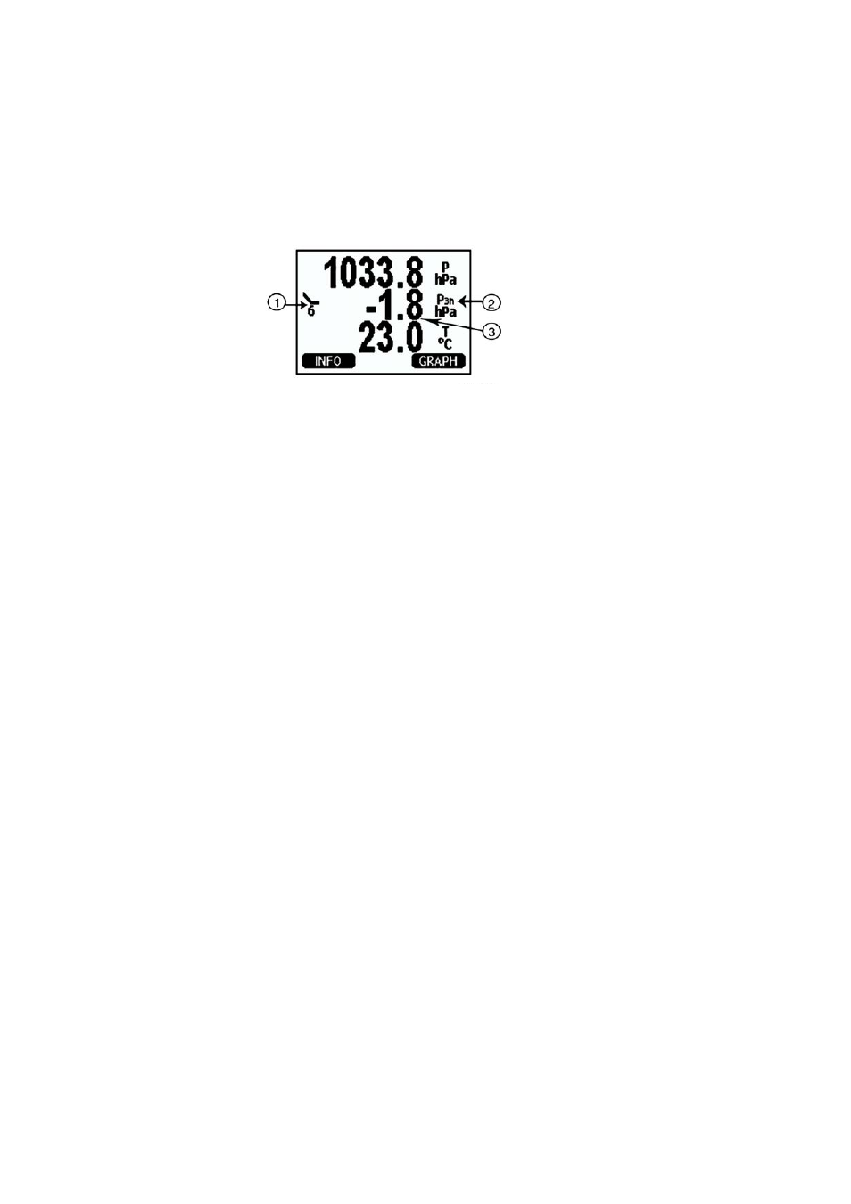 Pressure 3h trend and tendency reading, Using basic display, Pressure tendency graphics and codes | Figure 39, Basic display with p, Trend and tendency | Vaisala PTU300 User Manual | Page 69 / 217