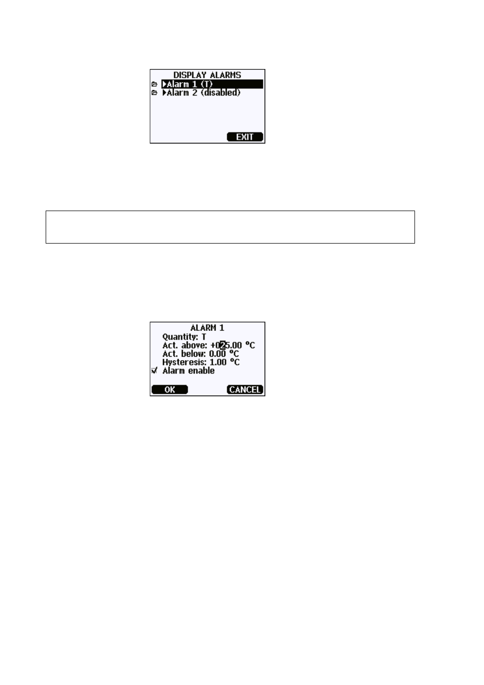 Figure 47, Display alarms, Figure 48 | Modifying an alarm limit | Vaisala PTU300 User Manual | Page 80 / 217