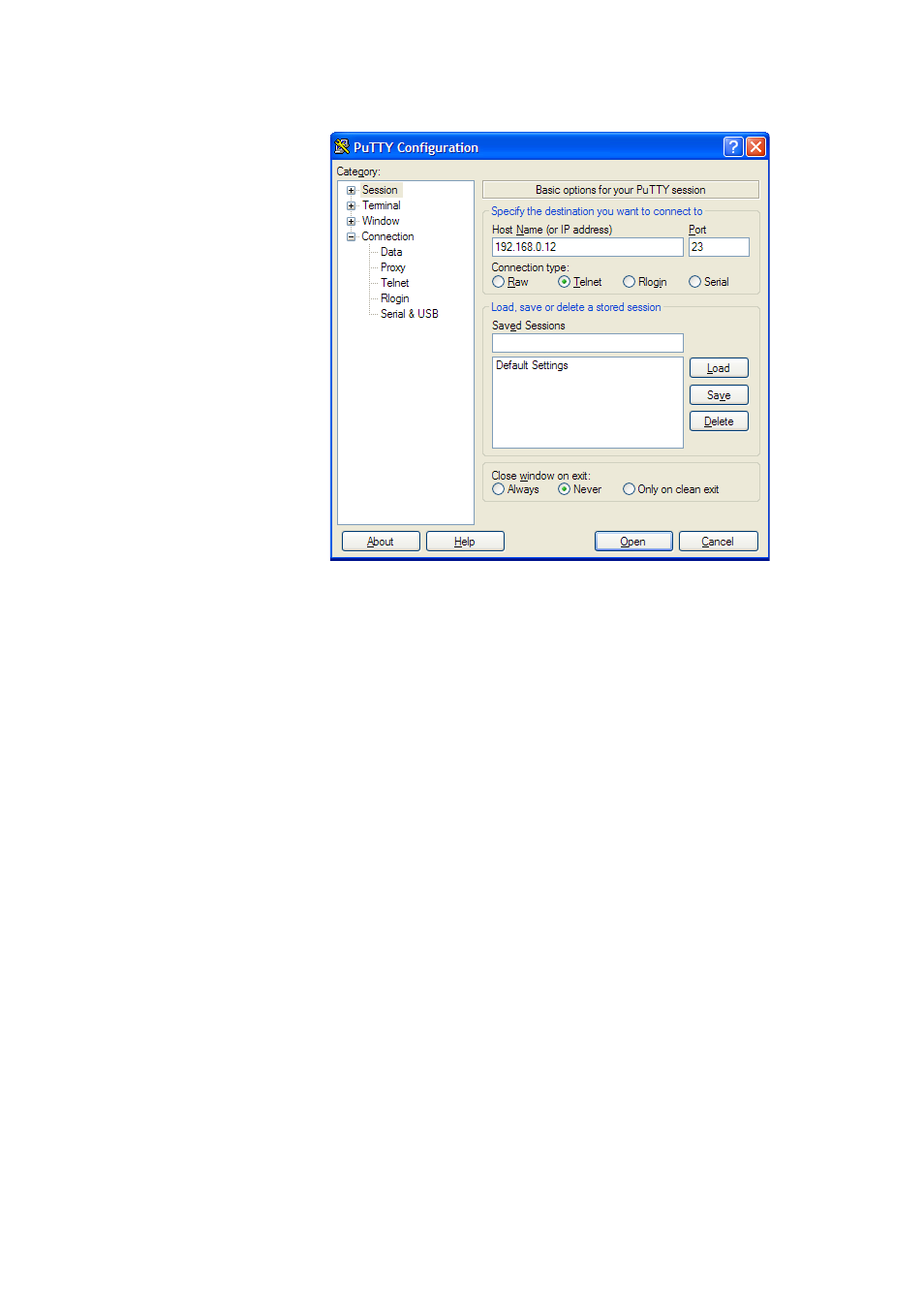 Figure 58, Opening a telnet connection | Vaisala PTU300 User Manual | Page 95 / 217