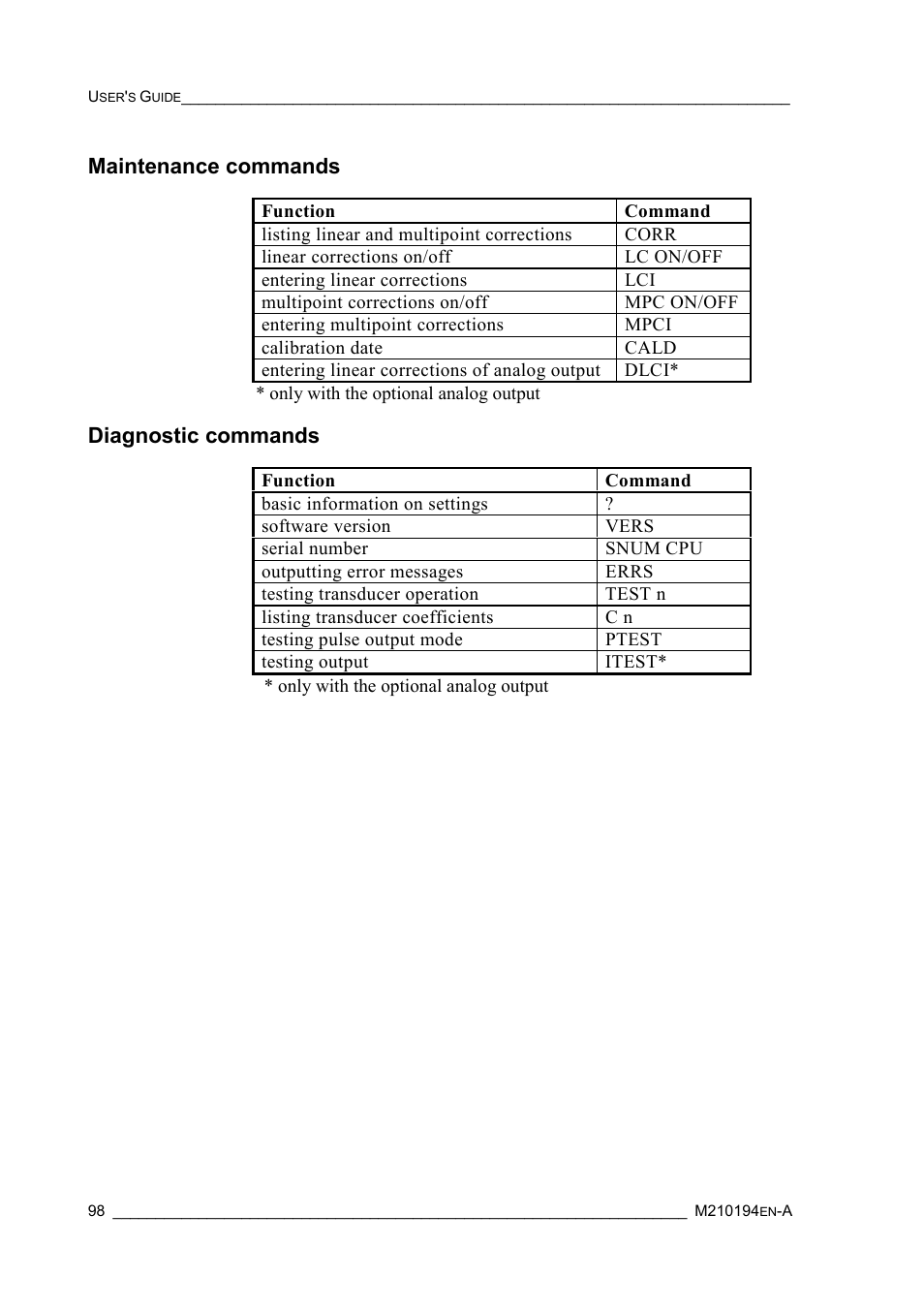 Maintenance commands, Diagnostic commands, Checksum | Vaisala PTB220 User Manual | Page 104 / 113