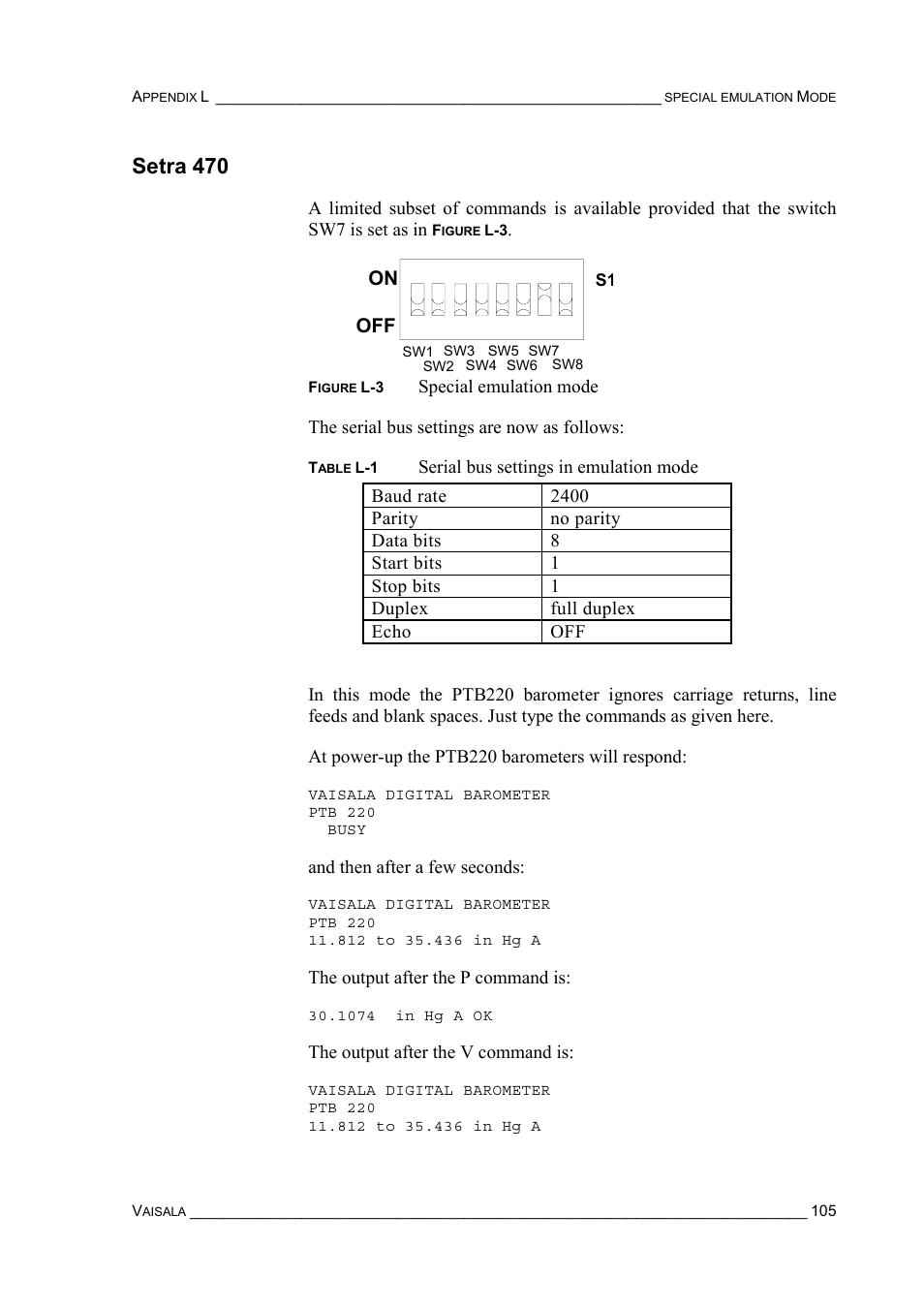 Setra 470, Pressure conversion chart, On off | Vaisala PTB220 User Manual | Page 111 / 113
