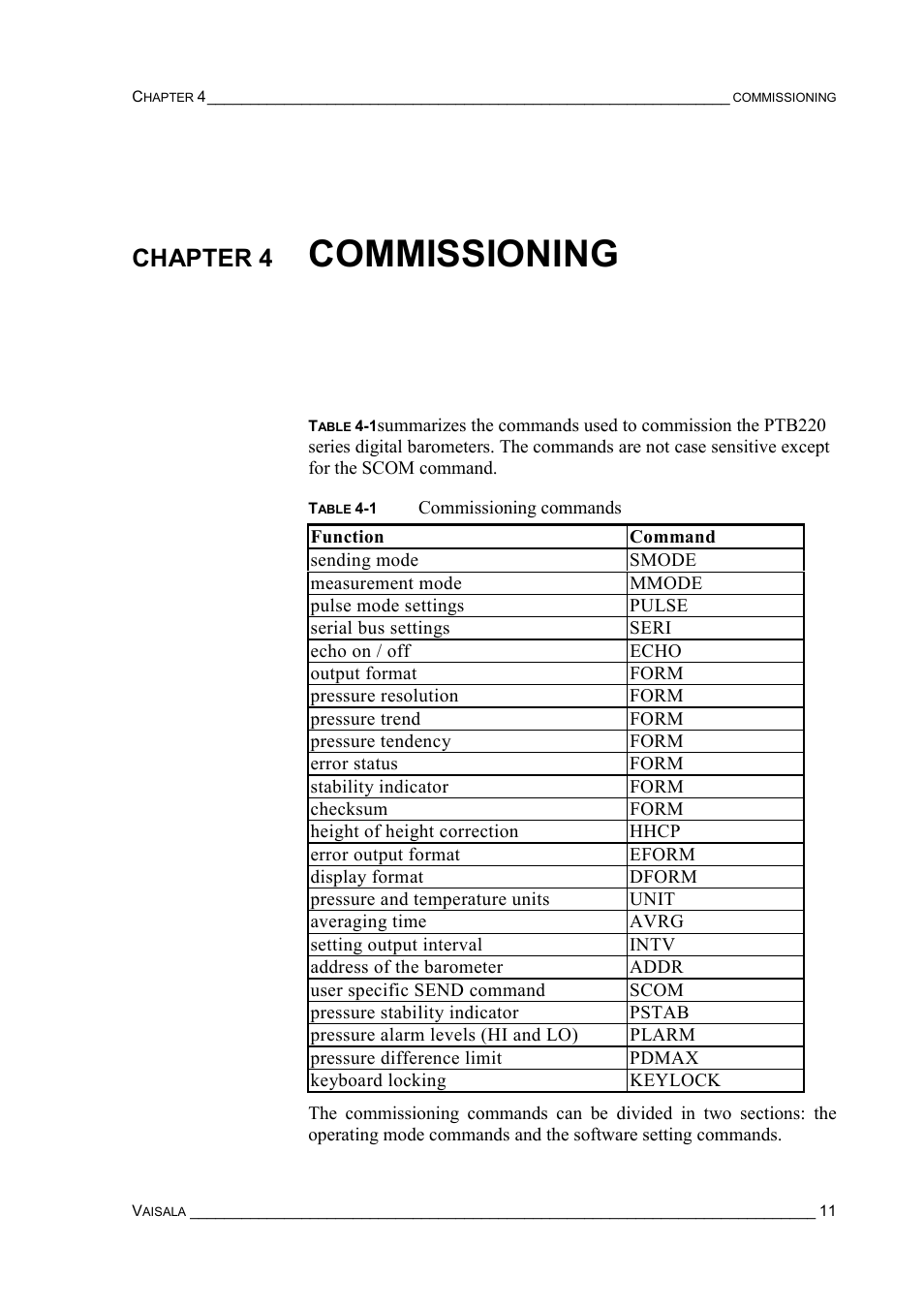 Chapter 4 commissioning, Chapter 4, Commissioning | Vaisala PTB220 User Manual | Page 17 / 113