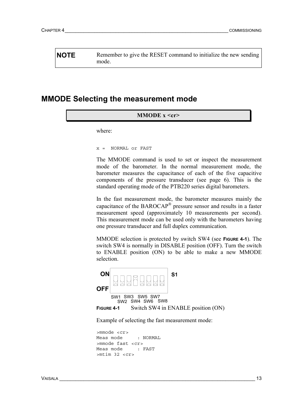 Mmode selecting the measurement mode, On off | Vaisala PTB220 User Manual | Page 19 / 113