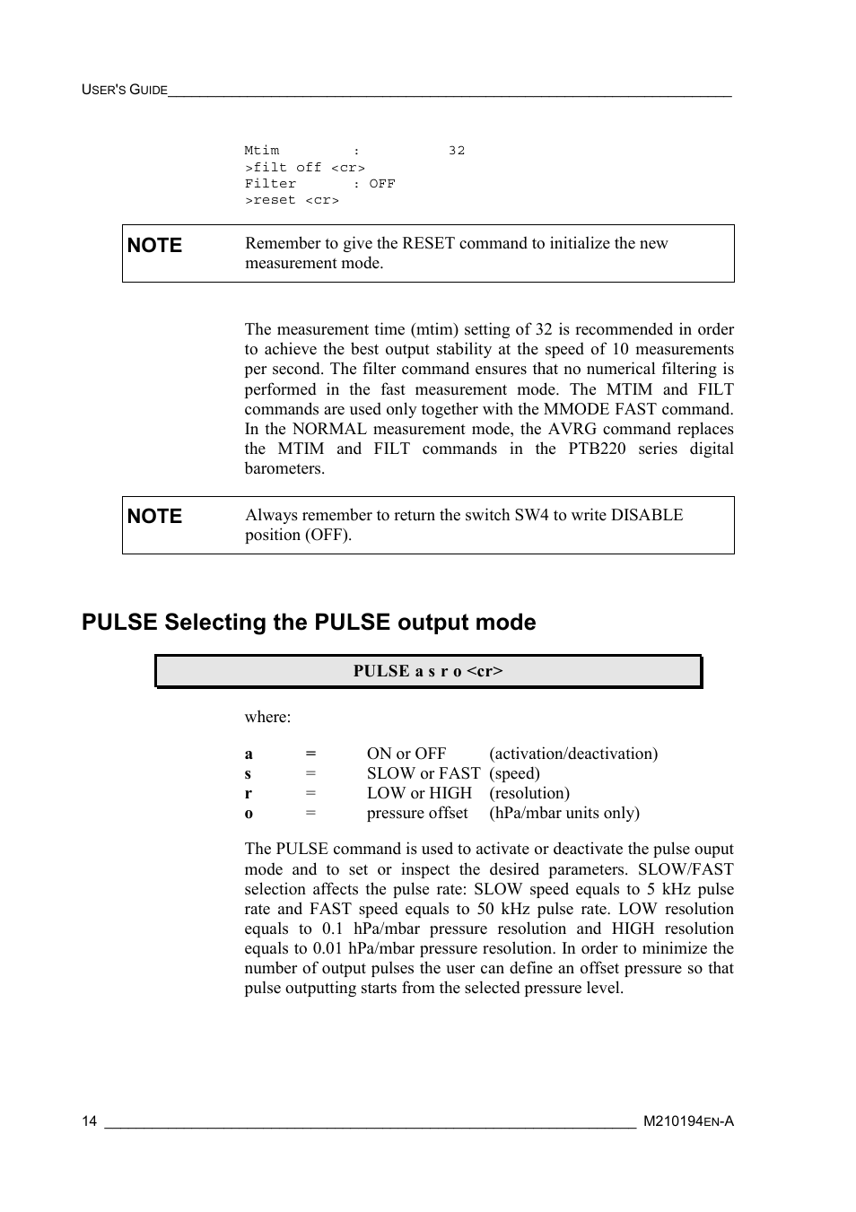 Pulse selecting the pulse output mode | Vaisala PTB220 User Manual | Page 20 / 113