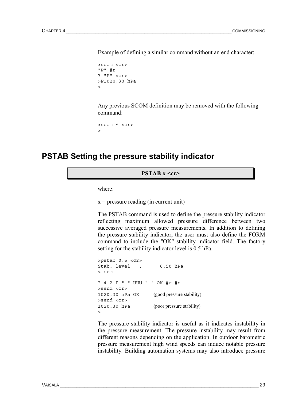 Pstab setting the pressure stability indicator | Vaisala PTB220 User Manual | Page 35 / 113