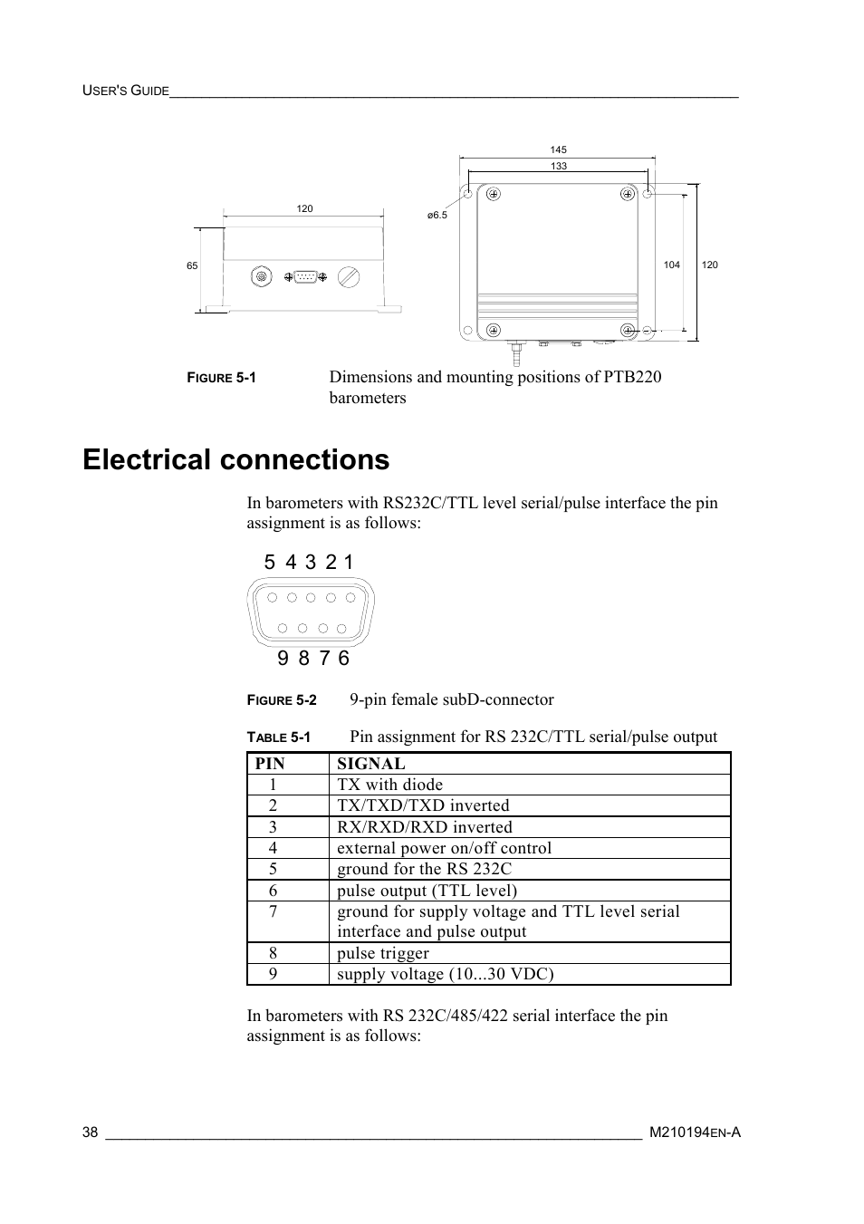 Electrical connections | Vaisala PTB220 User Manual | Page 44 / 113