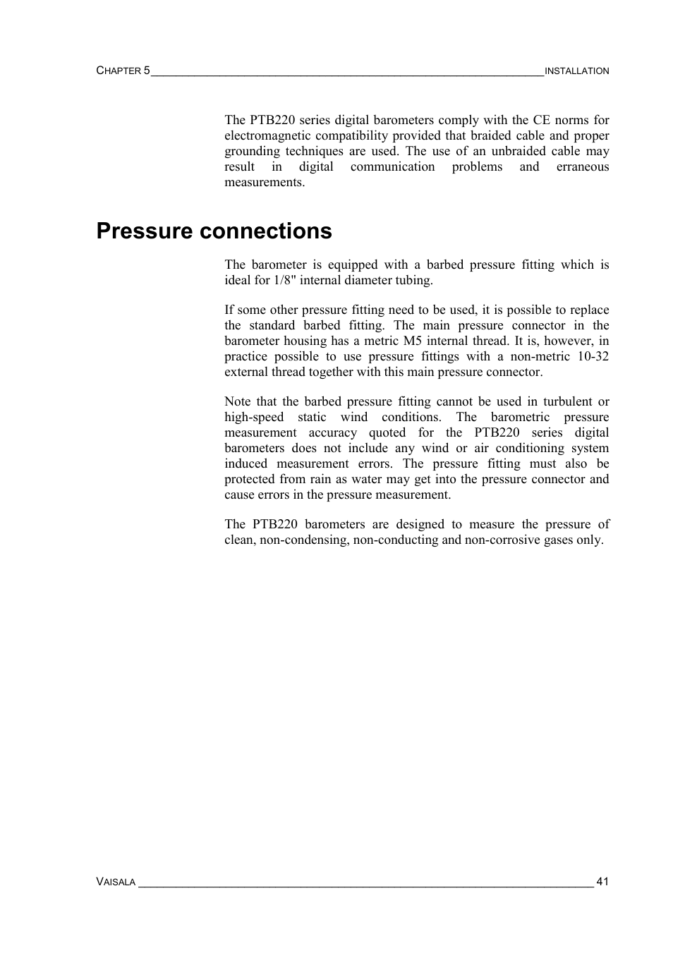 Pressure connections | Vaisala PTB220 User Manual | Page 47 / 113