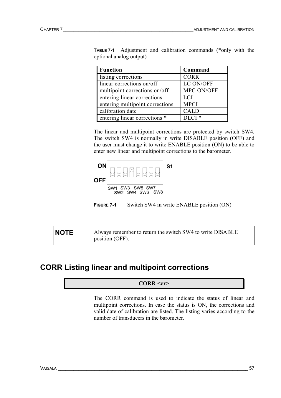 Corr listing linear and multipoint corrections | Vaisala PTB220 User Manual | Page 63 / 113