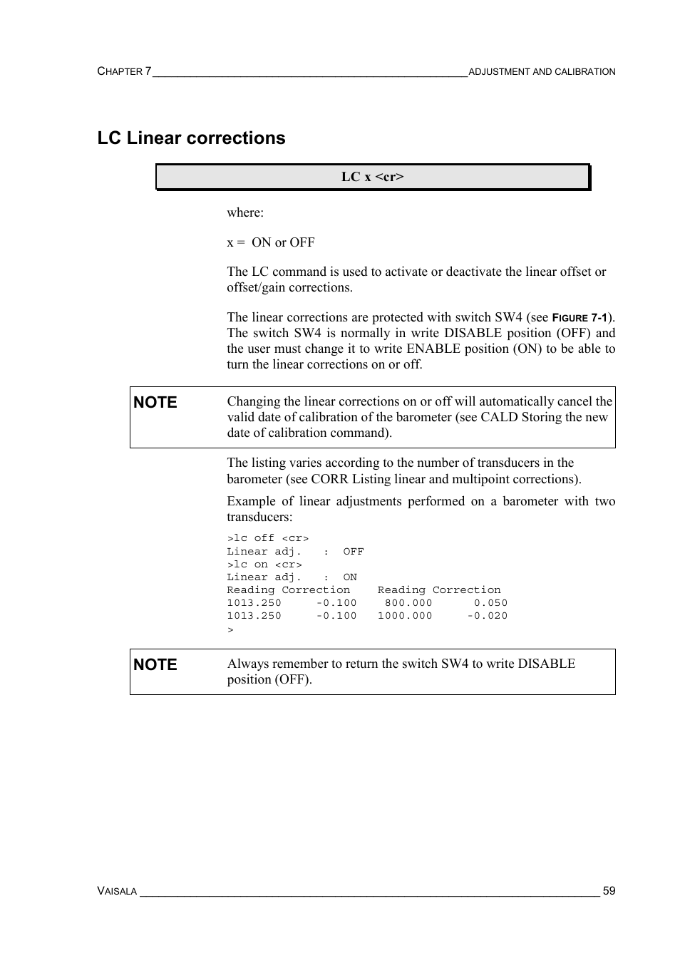 Lc linear corrections | Vaisala PTB220 User Manual | Page 65 / 113