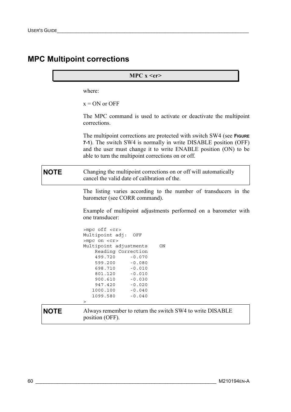 Mpc multipoint corrections | Vaisala PTB220 User Manual | Page 66 / 113