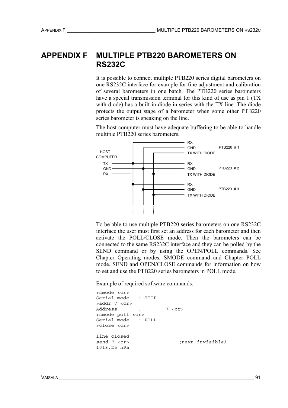 Appendix f multiple ptb220 barometers on rs232c | Vaisala PTB220 User Manual | Page 97 / 113