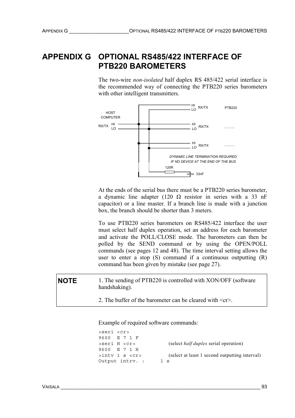 Appendix h serial interface commands | Vaisala PTB220 User Manual | Page 99 / 113