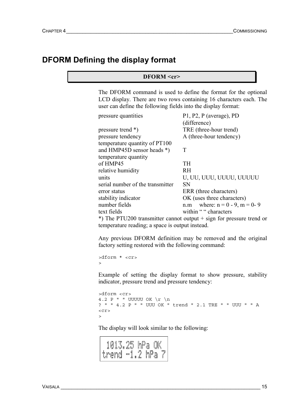 Dform defining the display format | Vaisala PTU200 User Manual | Page 19 / 64