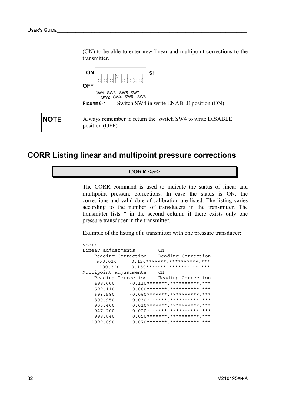 Switch sw4 in write enable position (on) | Vaisala PTU200 User Manual | Page 36 / 64