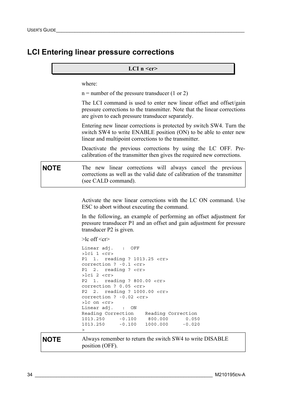 Lci entering linear pressure corrections | Vaisala PTU200 User Manual | Page 38 / 64