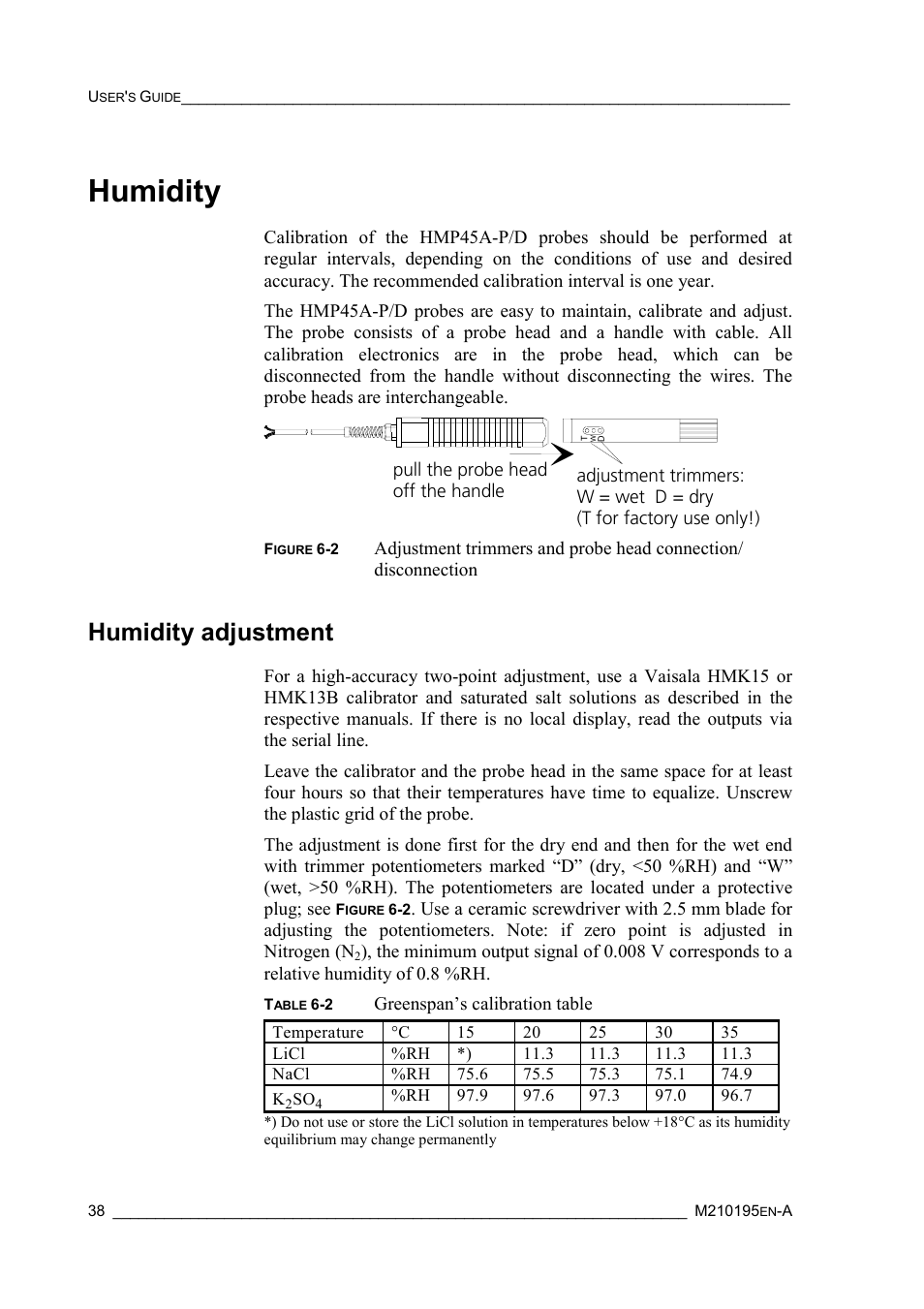 Humidity, Humidity adjustment | Vaisala PTU200 User Manual | Page 42 / 64