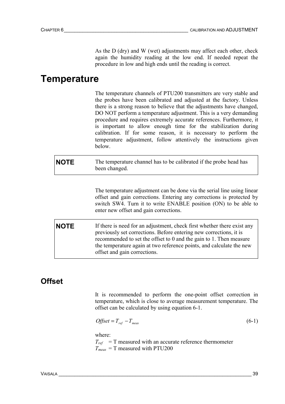 Temperature, Offset | Vaisala PTU200 User Manual | Page 43 / 64