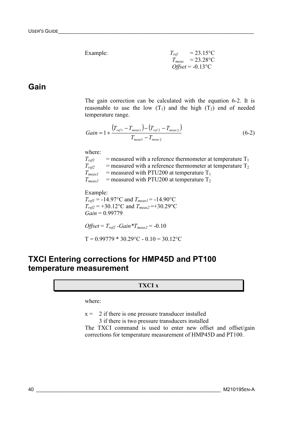 Gain, Measurement | Vaisala PTU200 User Manual | Page 44 / 64