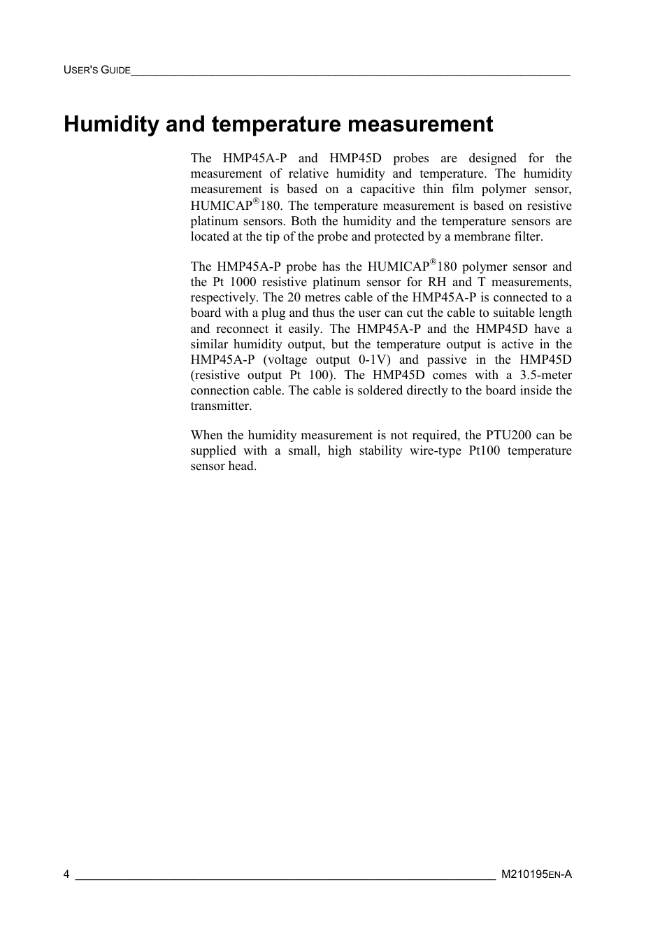 Humidity and temperature measurement | Vaisala PTU200 User Manual | Page 8 / 64