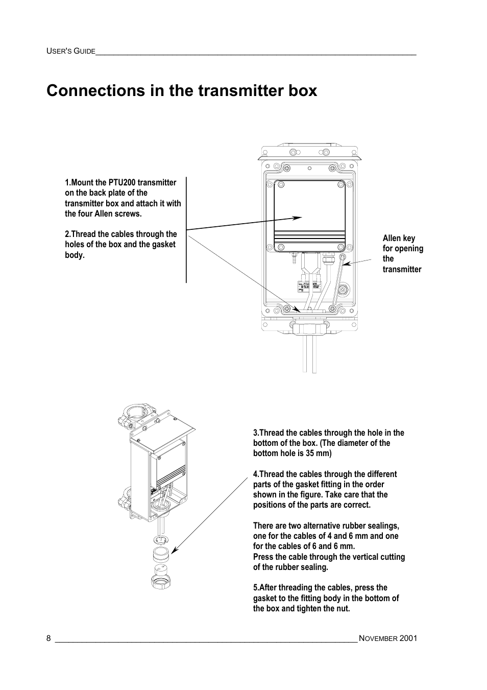 Connections in the transmitter box | Vaisala PTU200MIK1 User Manual | Page 10 / 18