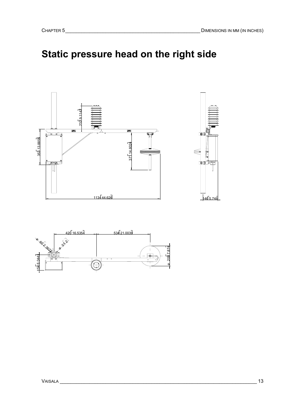 Static pressure head on the right side | Vaisala PTU200MIK1 User Manual | Page 15 / 18