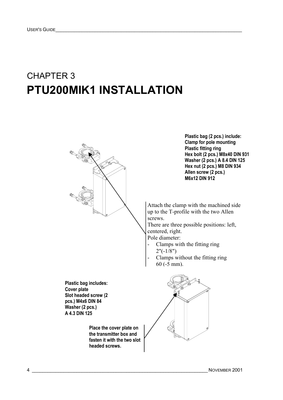 Chapter 3, Ptu200mik1 installation | Vaisala PTU200MIK1 User Manual | Page 6 / 18