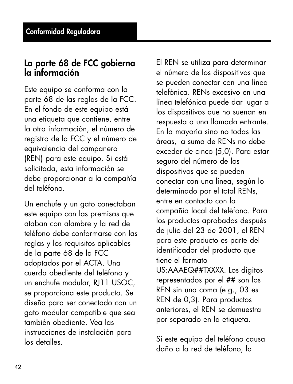 La parte 68 de fcc gobierna la información | Ameriphone P-300 User Manual | Page 45 / 80
