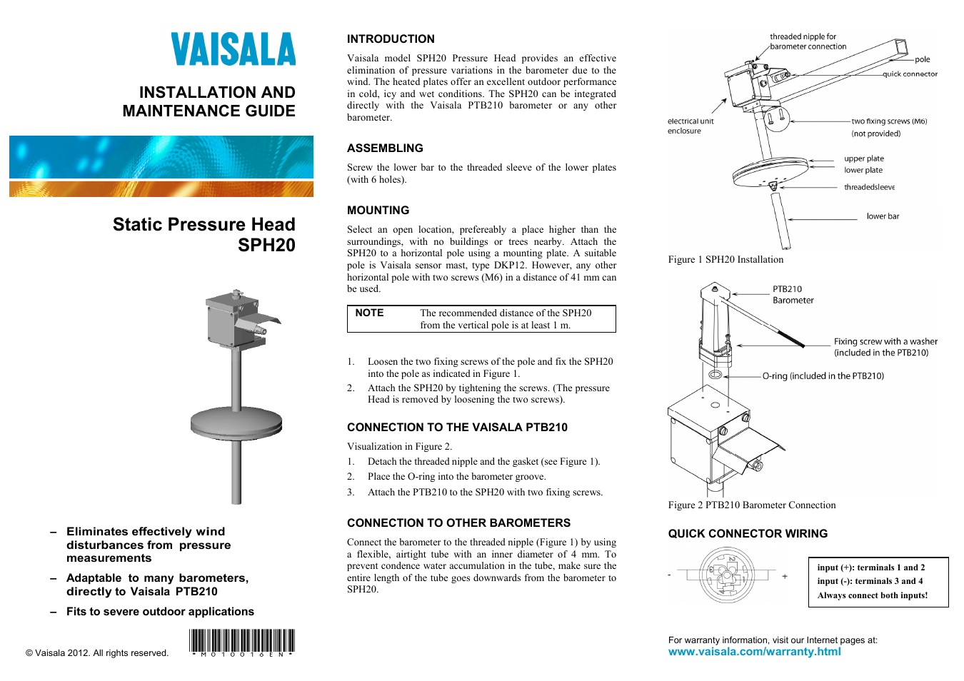 Vaisala SPH20 User Manual | 2 pages