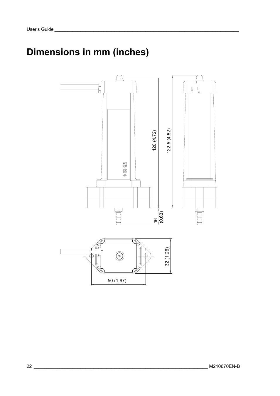 Dimensions in mm (inches) | Vaisala PTB210 (analog) User Manual | Page 24 / 27