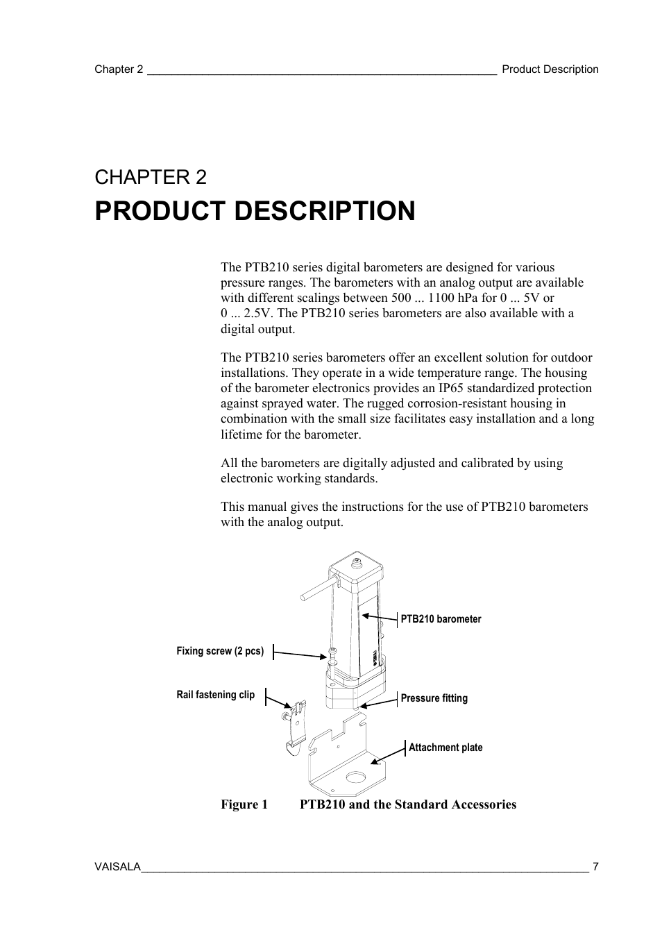 Product description, Chapter 2 | Vaisala PTB210 (analog) User Manual | Page 9 / 27