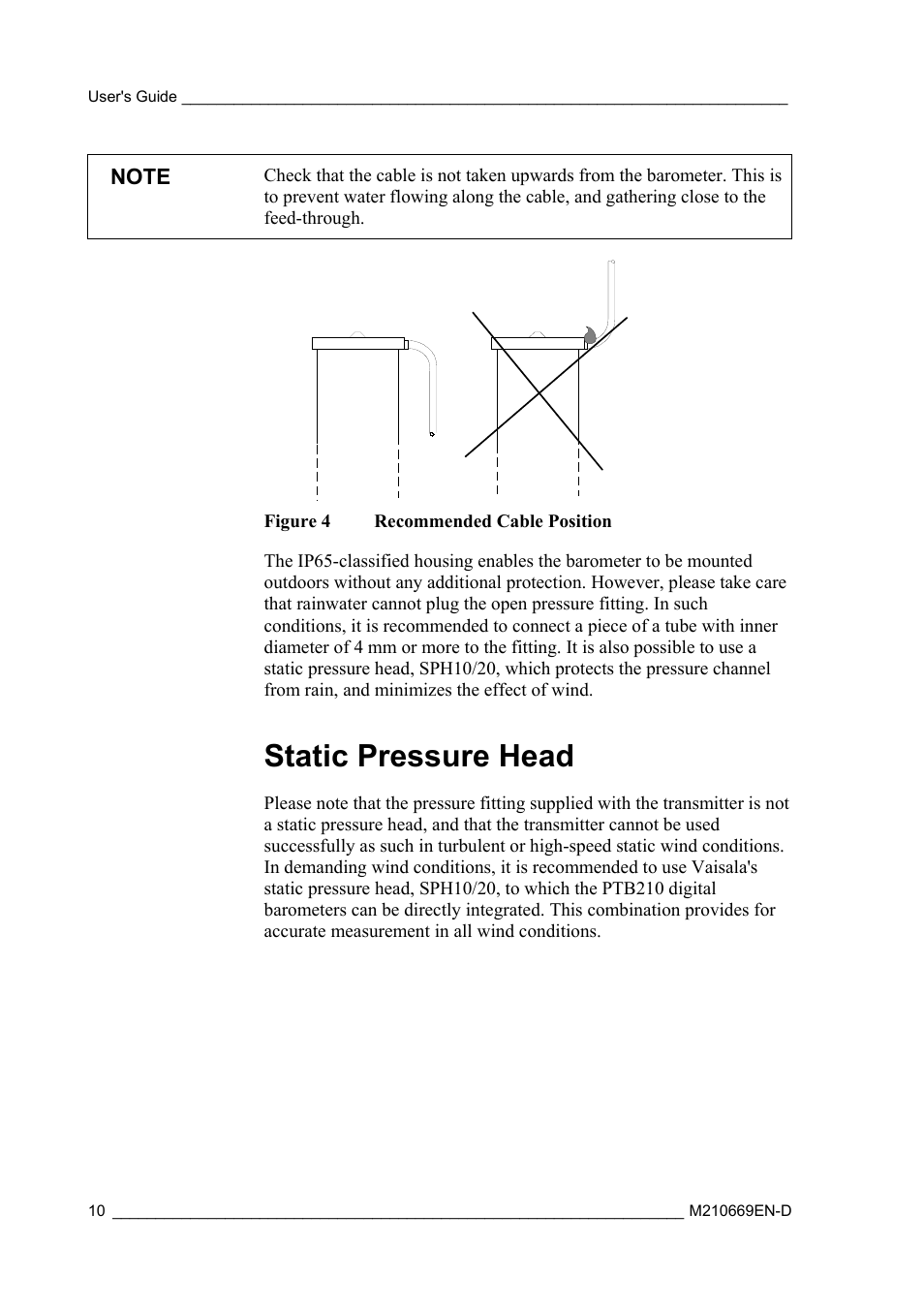 Static pressure head | Vaisala PTB210 (serial) User Manual | Page 12 / 32