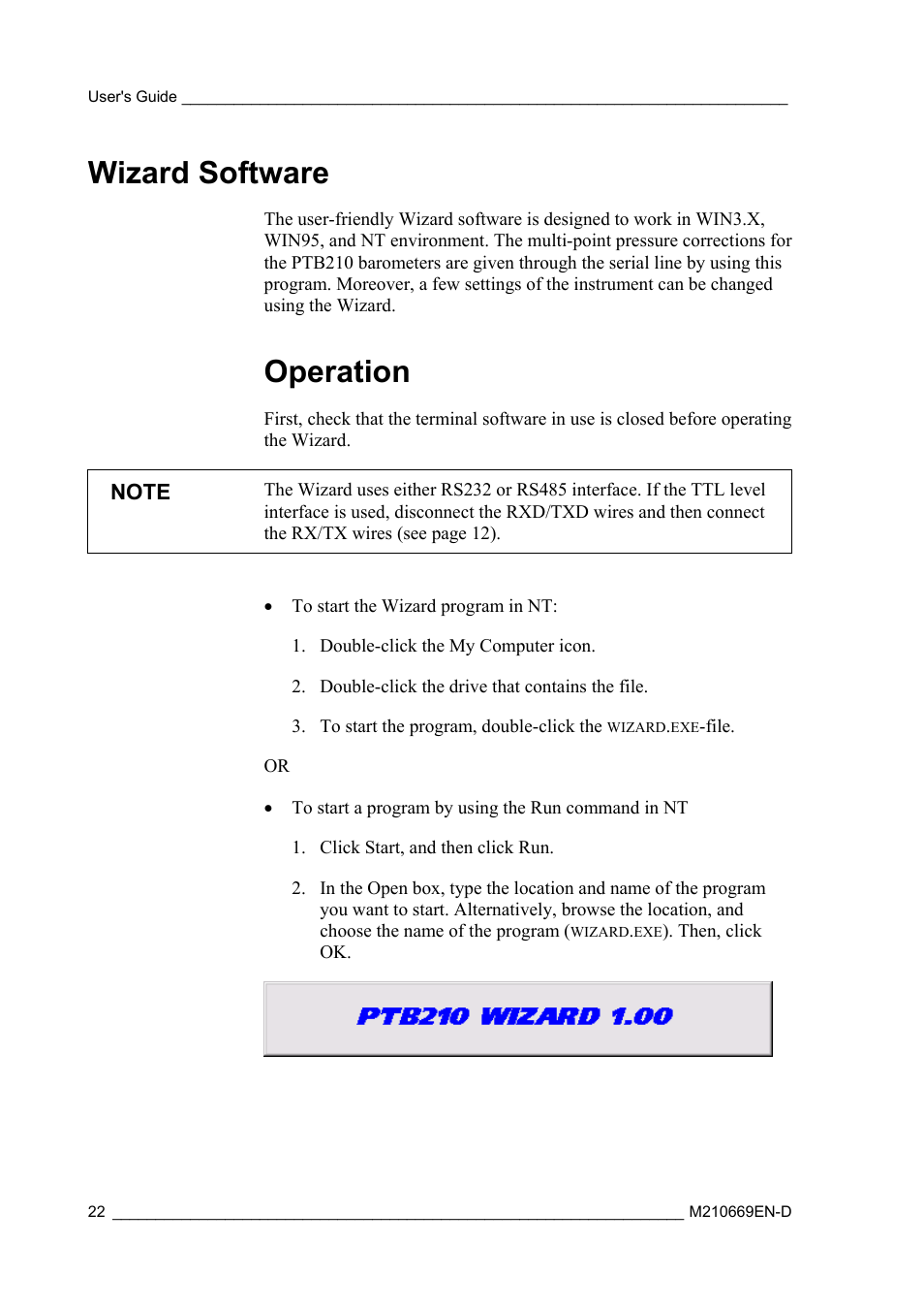 Wizard software, Operation | Vaisala PTB210 (serial) User Manual | Page 24 / 32