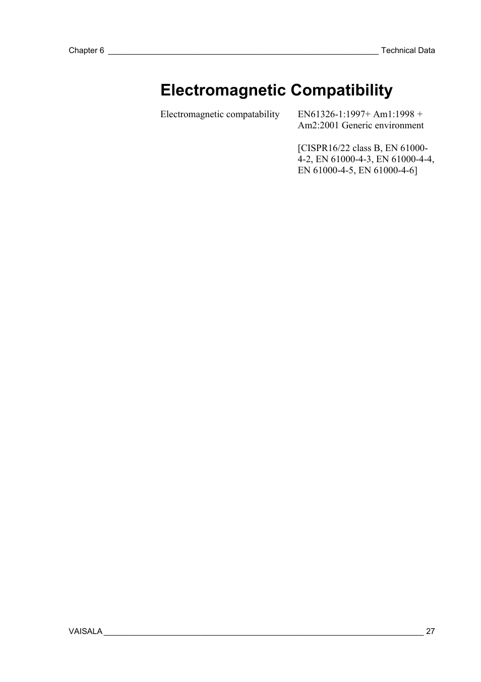 Electromagnetic compatibility | Vaisala PTB210 (serial) User Manual | Page 29 / 32