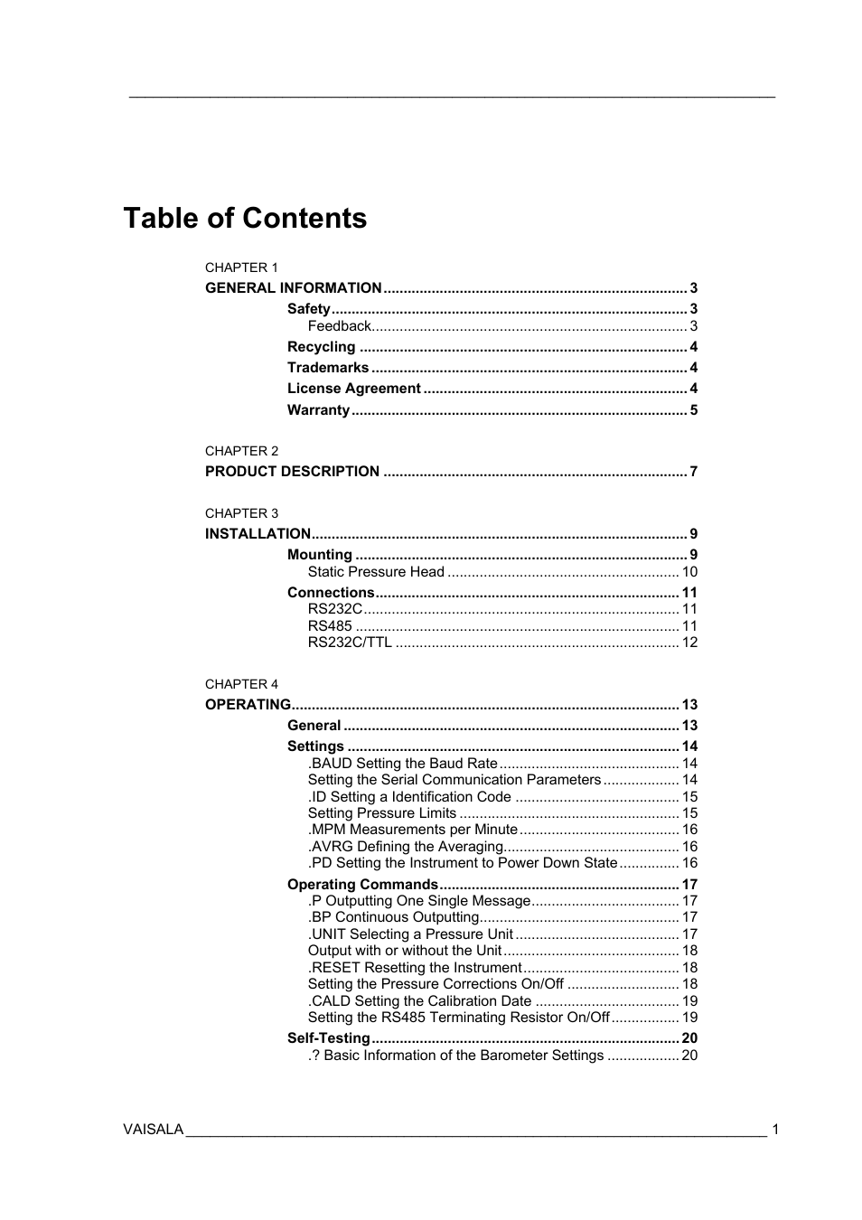 Vaisala PTB210 (serial) User Manual | Page 3 / 32