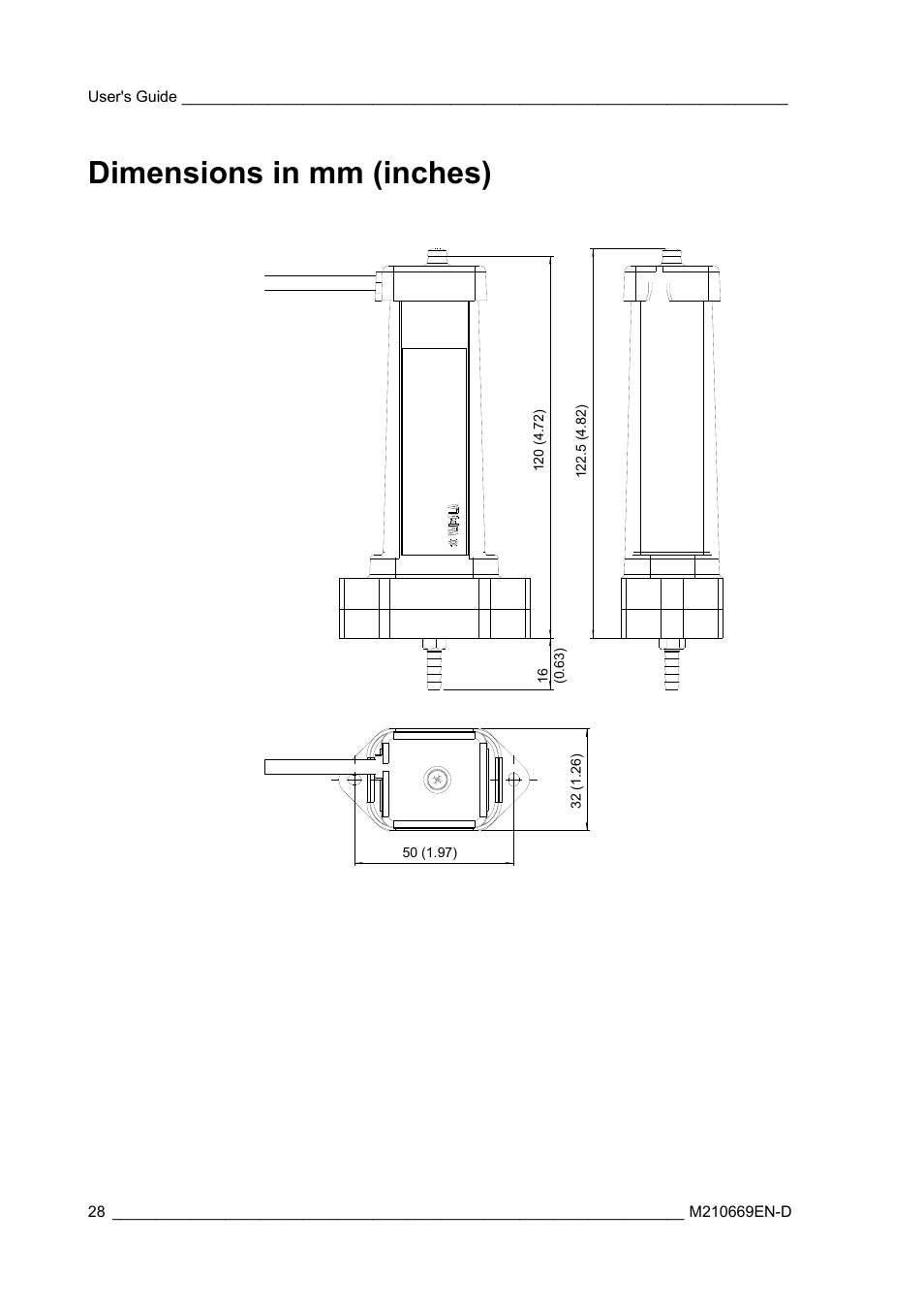 Dimensions in mm (inches) | Vaisala PTB210 (serial) User Manual | Page 30 / 32