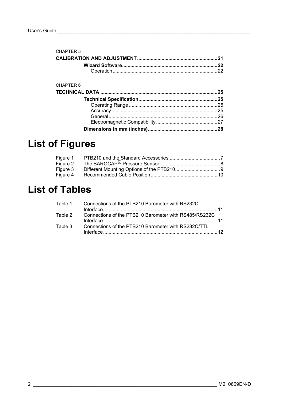 List of figures, List of tables | Vaisala PTB210 (serial) User Manual | Page 4 / 32