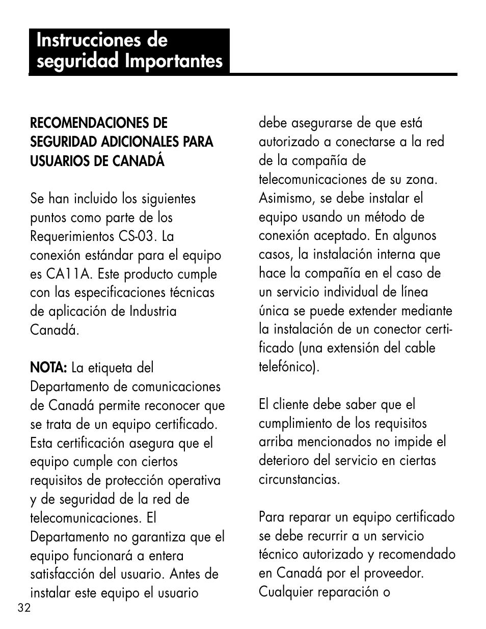 Instrucciones de seguridad importantes | Ameriphone ALERTMASTER AM-RX2 User Manual | Page 35 / 83