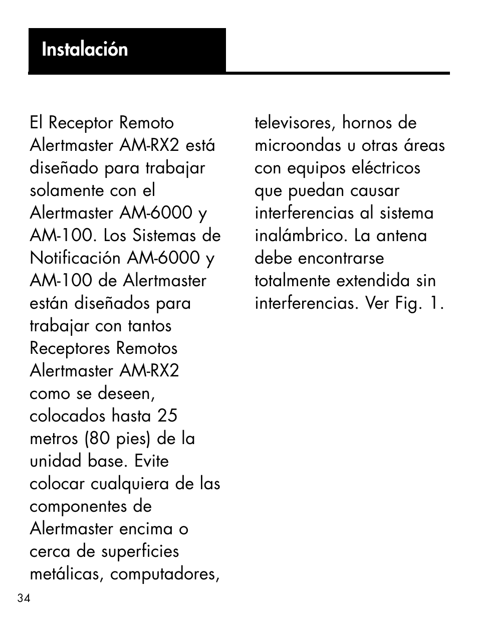 Instalación | Ameriphone ALERTMASTER AM-RX2 User Manual | Page 37 / 83